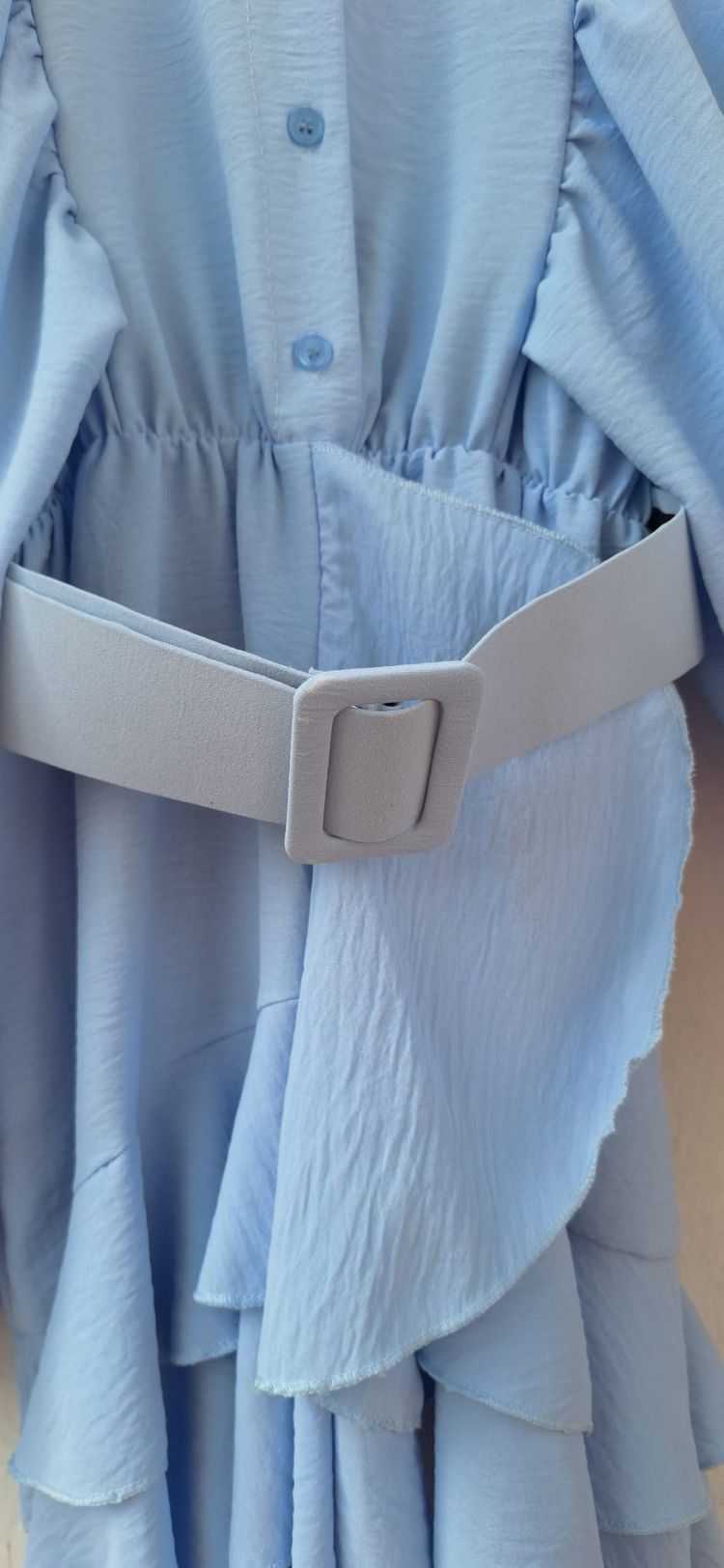 Light Blue Button-Front Dress with Belt 5